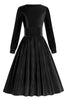 Load image into Gallery viewer, Black A Line Long Sleeves Pleated Vintage 1950s Dress