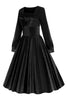 Load image into Gallery viewer, Black A Line Long Sleeves Pleated Vintage 1950s Dress