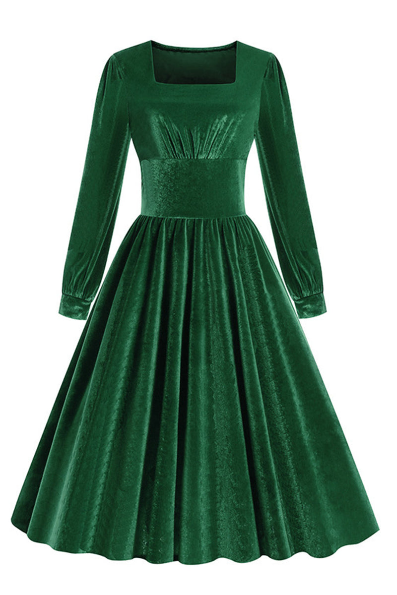 Load image into Gallery viewer, Black A Line Long Sleeves Pleated Vintage 1950s Dress