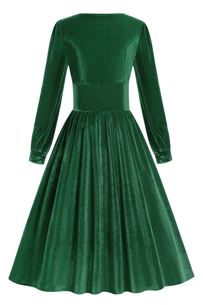 Load image into Gallery viewer, Black A Line Long Sleeves Pleated Vintage 1950s Dress