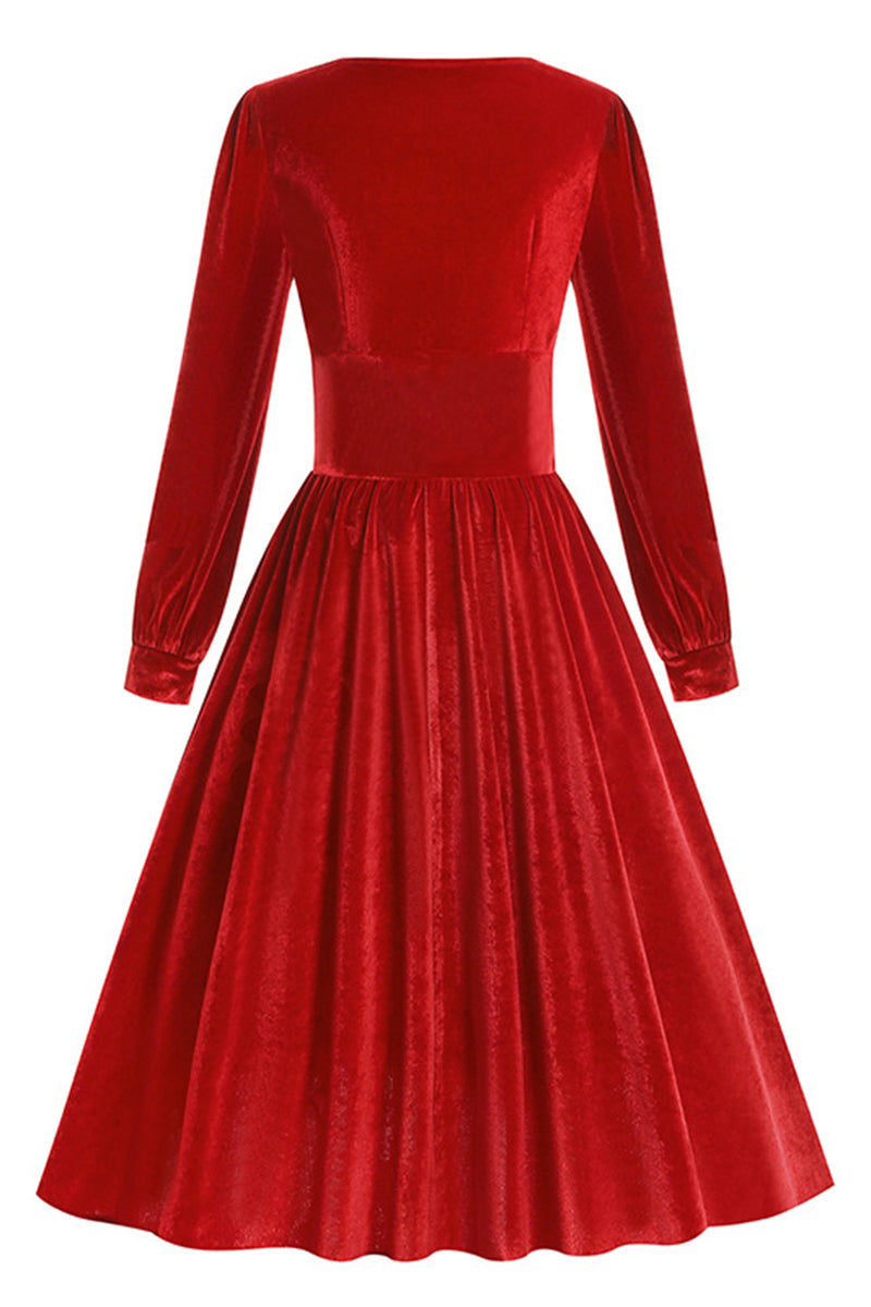 Load image into Gallery viewer, Black A Line Long Sleeves Pleated Vintage 1950s Dress