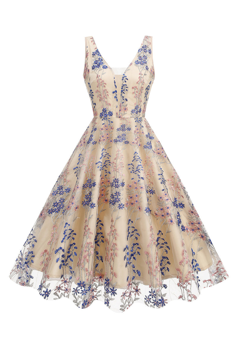 Load image into Gallery viewer, Sparkly Apricot Flower Sleeves Swing 1950s Dress