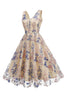 Load image into Gallery viewer, Sparkly Apricot Flower Sleeves Swing 1950s Dress