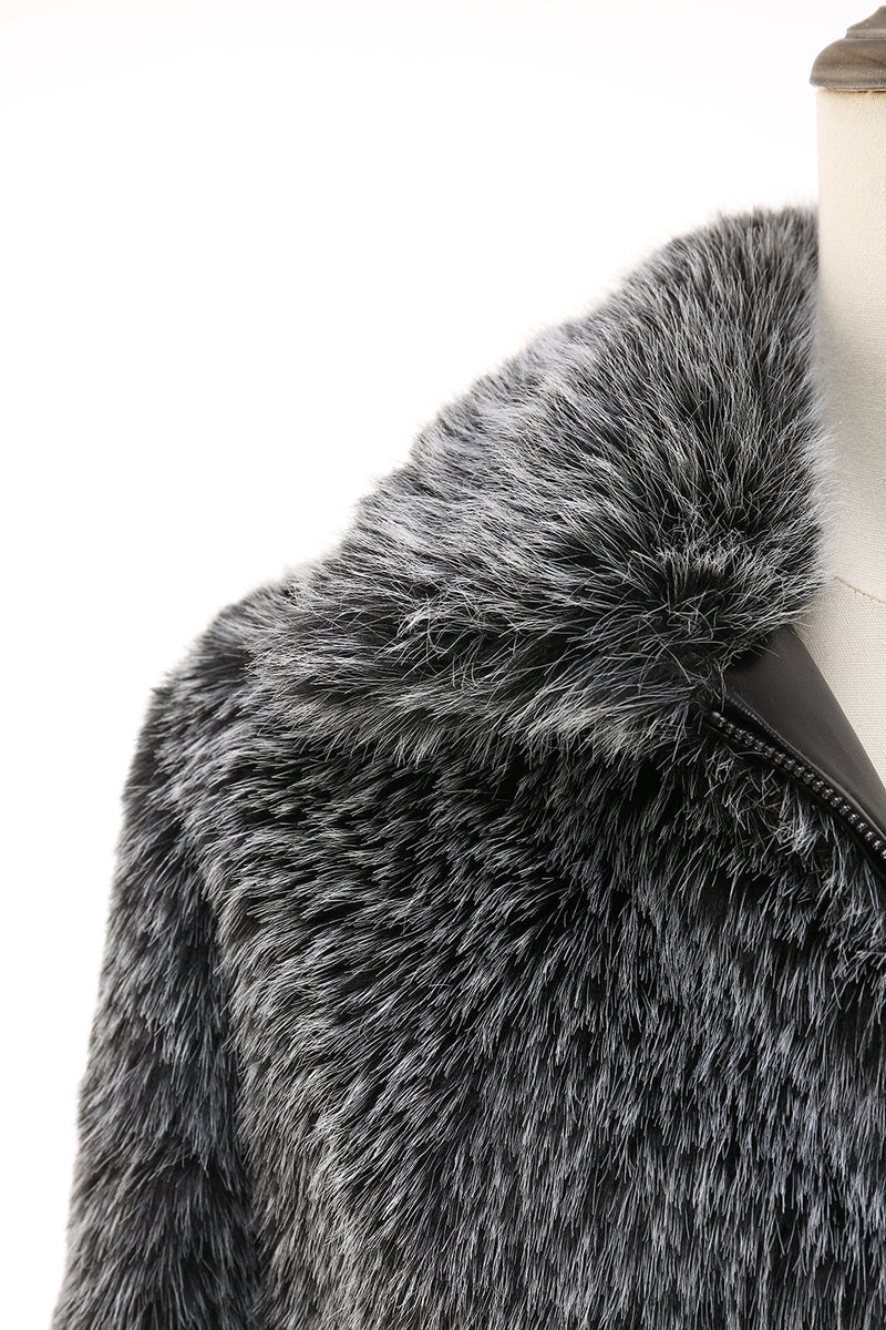 Load image into Gallery viewer, Dark Grey Faux Fur Turn Collar Short Men Coat