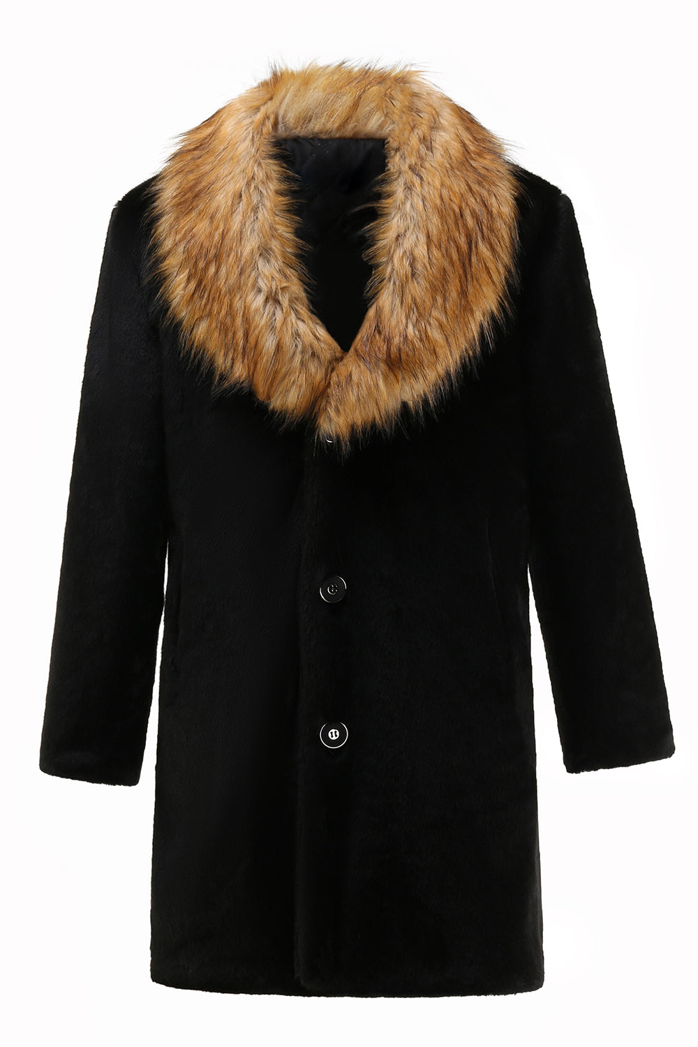 Fluffy Black Shawl Lapel Faux Fur long Men Coat