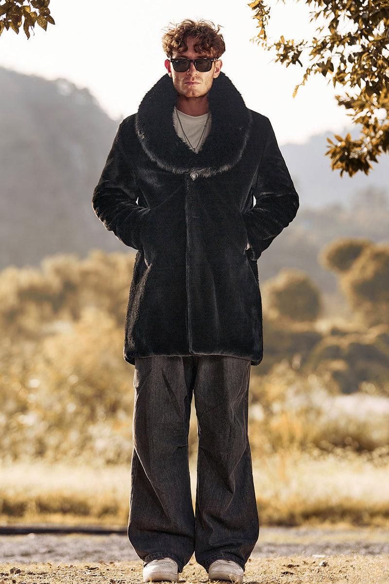 Load image into Gallery viewer, Black Luxury Faux Fur Winter Long Men&#39;s Coat with Long Sleeves