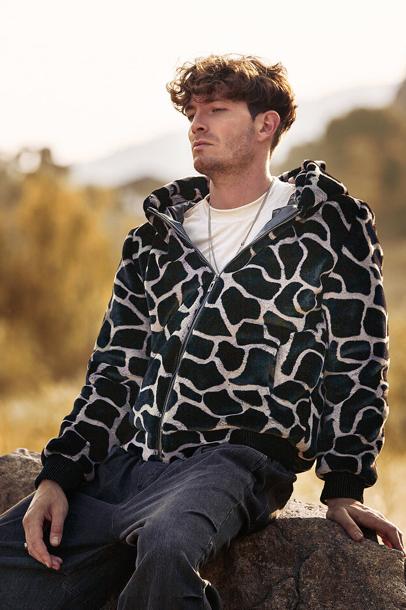 Load image into Gallery viewer, Leopard Faux Fur Zip-Up Hoodie Long Sleeves Men&#39;s Coat