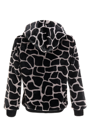 Leopard Faux Fur Zip-Up Hoodie Men's Coat