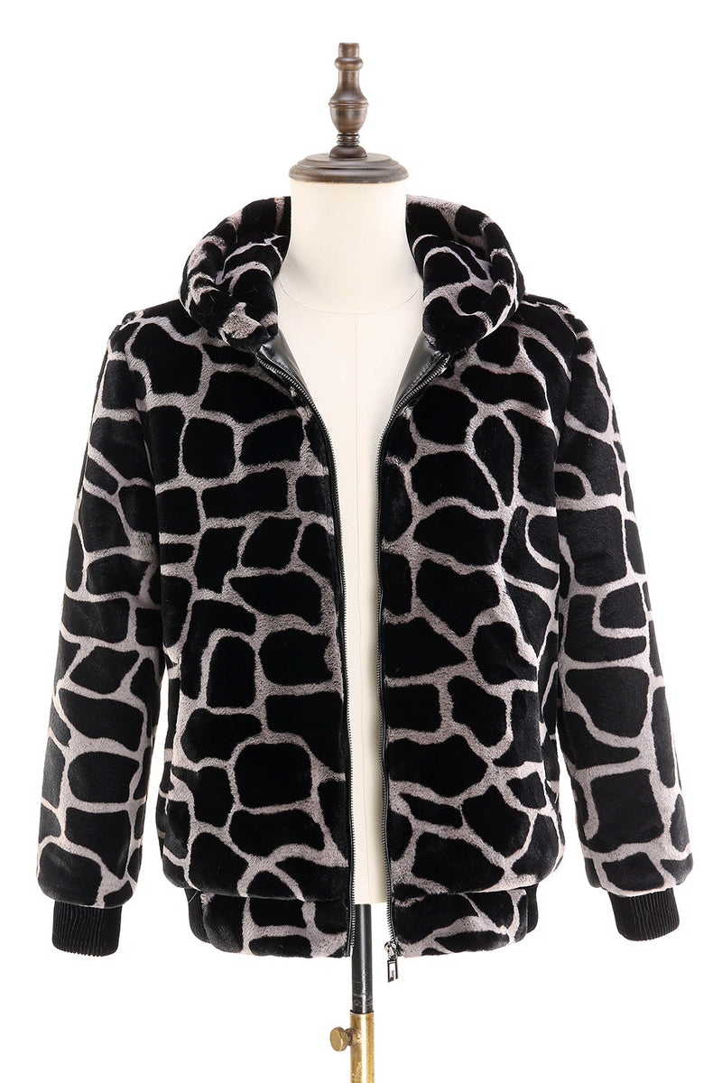 Load image into Gallery viewer, Leopard Faux Fur Zip-Up Hoodie Men&#39;s Coat