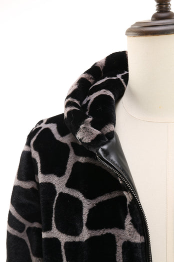 Leopard Faux Fur Zip-Up Hoodie Men's Coat