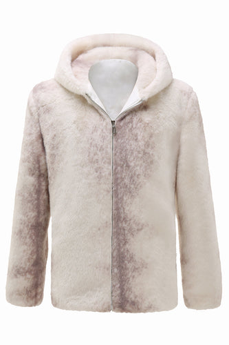 Men's Ivory Faux Fur Zip-Up Hoodie Coat