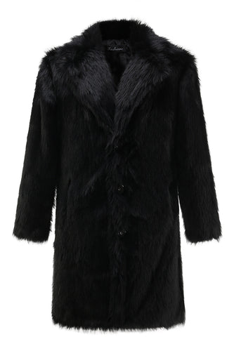 Black Soft Faux Fur Coat for Men