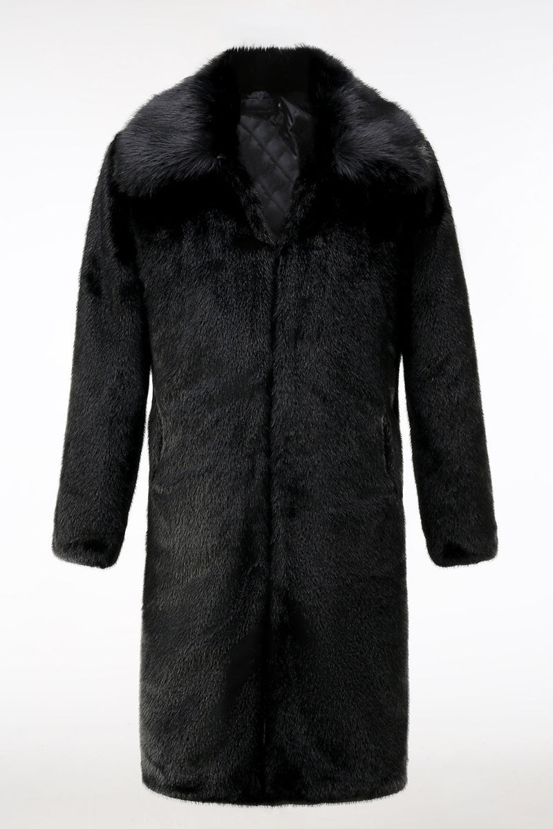 Load image into Gallery viewer, Fluffy Black Faux Fur Men&#39;s Coat with Pockets