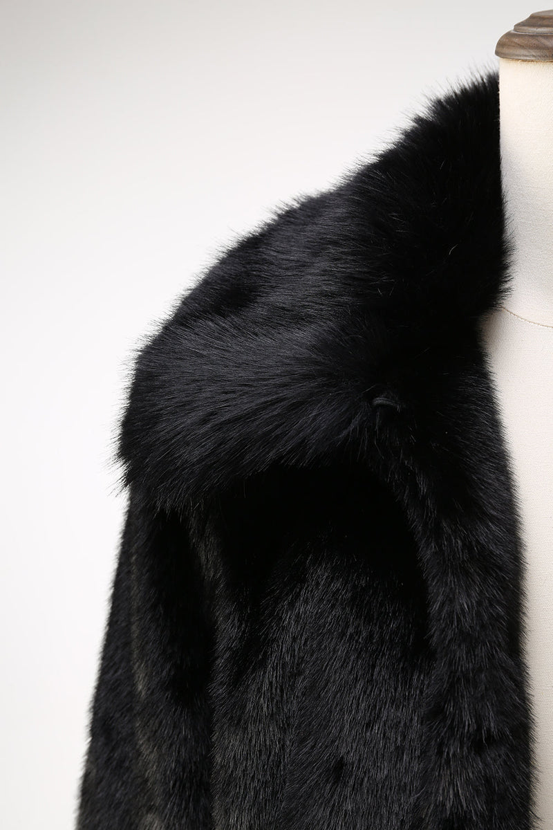 Load image into Gallery viewer, Fluffy Black Faux Fur Men&#39;s Coat with Pockets