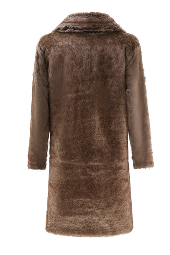 Fluffy Coffee Long Faux Fur Men Coat with Pockets