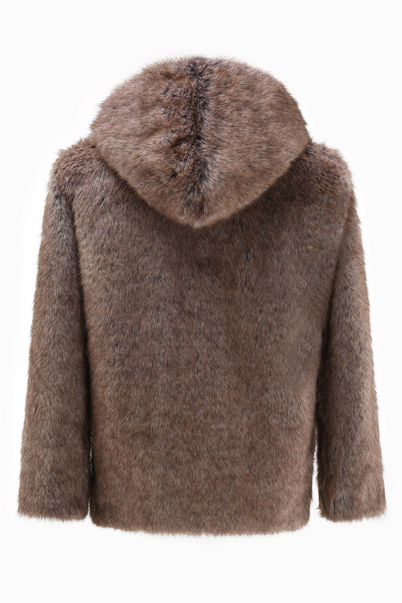 Load image into Gallery viewer, Khaki Men&#39;s Winter Faux Fur Coat Hooded