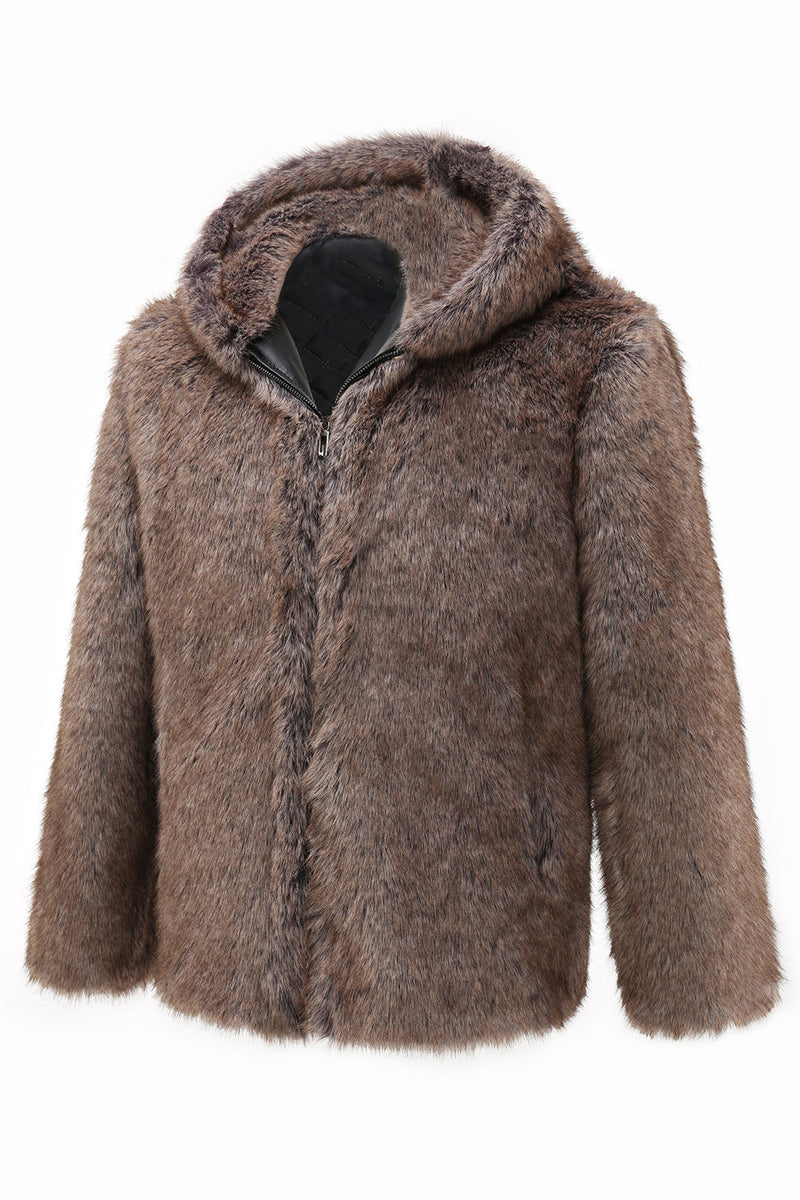 Load image into Gallery viewer, Khaki Men&#39;s Winter Faux Fur Coat Hooded