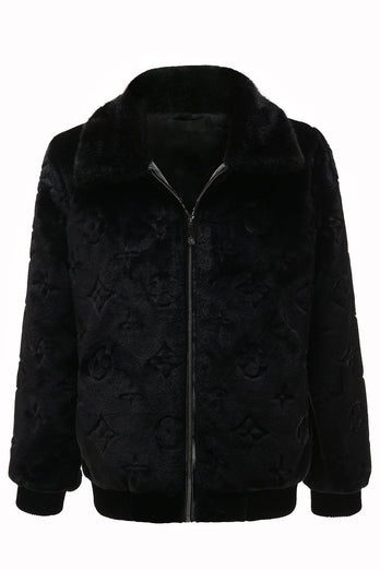 Winter Black Men's Faux Fur Zip-Up Coat