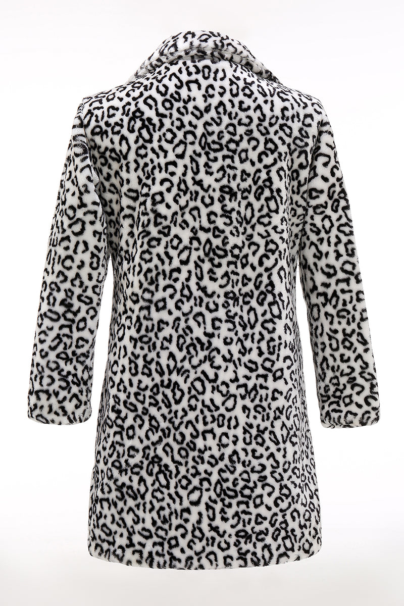 Load image into Gallery viewer, Men&#39;s Winter White Black Faux Fur Coat Button Mid-Length Leopard Print