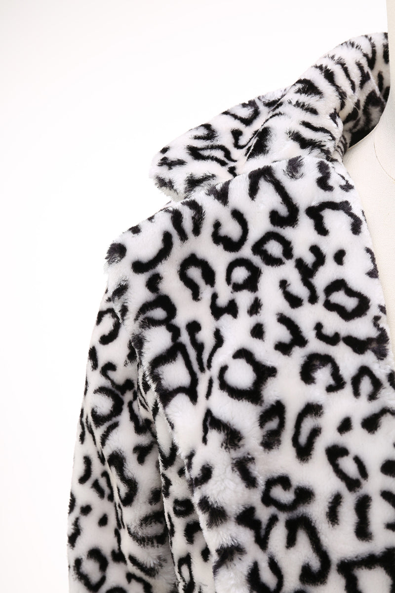 Load image into Gallery viewer, Men&#39;s Winter White Black Faux Fur Coat Button Mid-Length Leopard Print