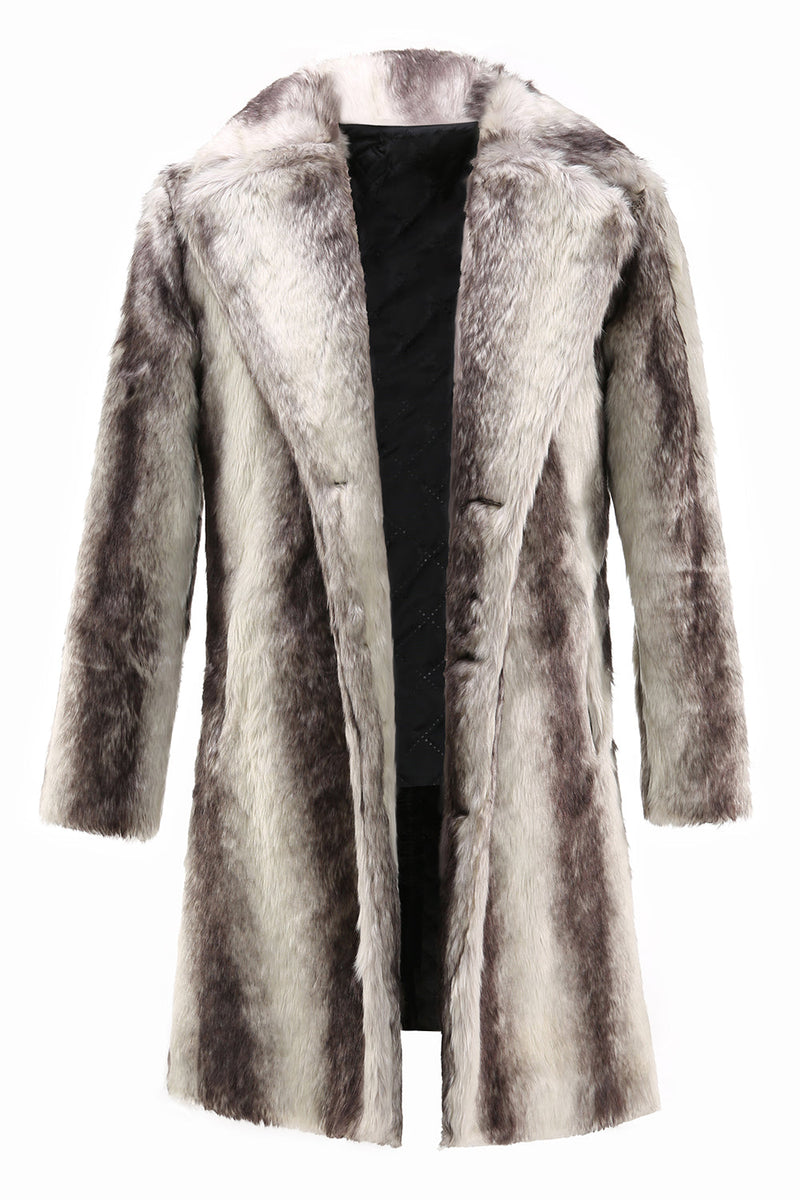 Load image into Gallery viewer, Coffee Men&#39;s Winter Faux Fur Coat Mid-Length Single-Breasted