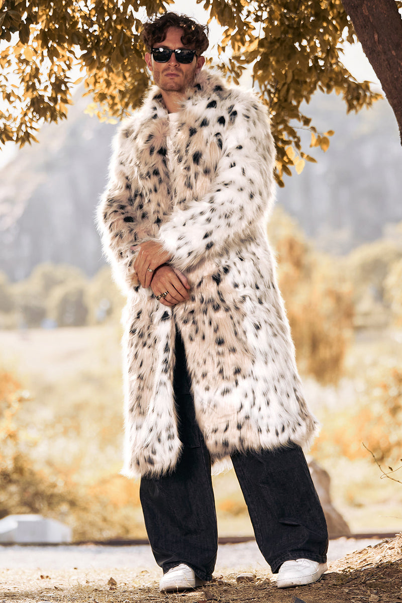 Load image into Gallery viewer, White Mid-Length Long Sleeve Faux Fur Printed Leopard Men&#39;s Coat