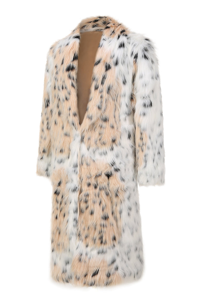 Load image into Gallery viewer, White Men&#39;s Mid-length Printed Leopard Faux Fur Coat