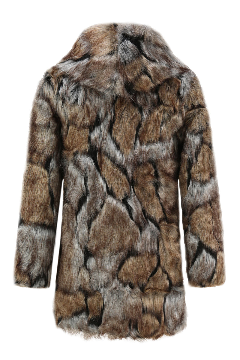 Load image into Gallery viewer, Brown Winter Men&#39;s Faux Fur Coat Thick Hooded Long Sleeves