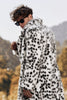 Load image into Gallery viewer, White Black Faux Fur Print Leopard Mid-Length Collar Men&#39;s Coat