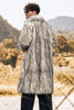 Load image into Gallery viewer, Light Grey Faux Fur Print Mid-Length Collar Men&#39;s Coat