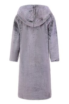 Grey Men's Winter Hooded Long Faux Fur Coat