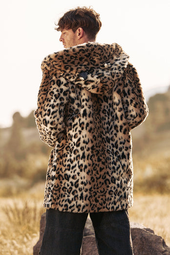 Leopard Mid-Length Faux Fur Winter Men's Coat