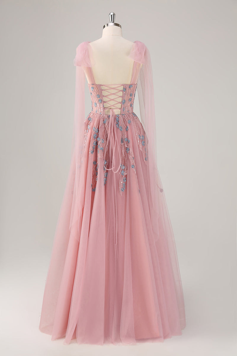 Load image into Gallery viewer, Pink A-Line Long Prom Dress with Appliques