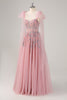 Load image into Gallery viewer, Pink A-Line Long Prom Dress with Appliques