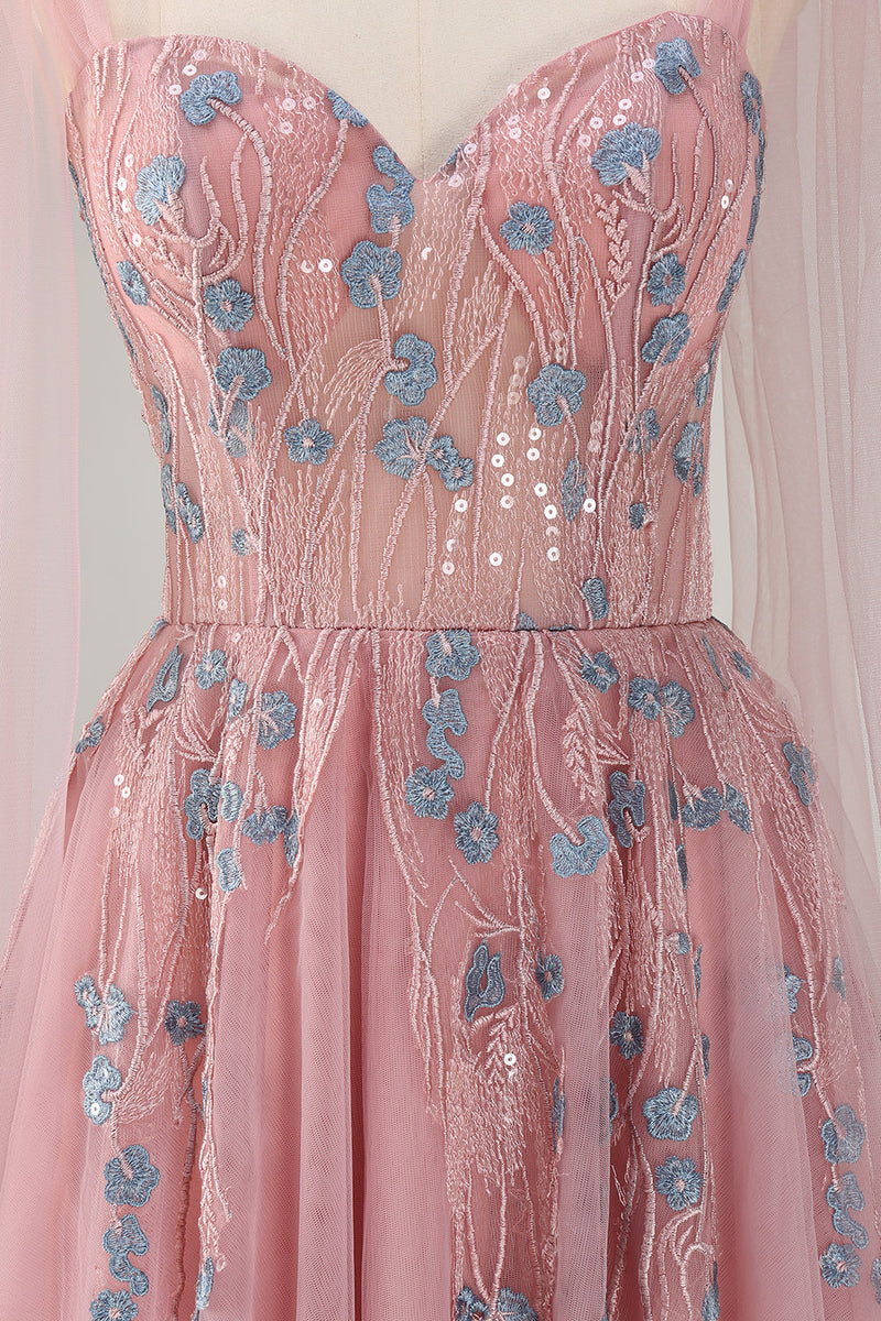 Load image into Gallery viewer, Pink A-Line Long Prom Dress with Appliques