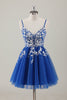 Load image into Gallery viewer, Royal Blue Spaghetti Straps Short Graduation Dress with Appliques