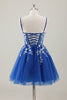 Load image into Gallery viewer, Royal Blue Spaghetti Straps Short Graduation Dress with Appliques