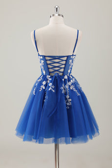 Royal Blue Spaghetti Straps Short Graduation Dress with Appliques