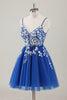 Load image into Gallery viewer, Royal Blue Spaghetti Straps Short Graduation Dress with Appliques