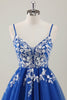 Load image into Gallery viewer, Royal Blue Spaghetti Straps Short Graduation Dress with Appliques