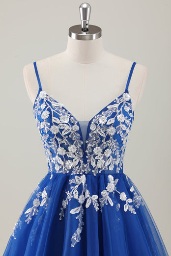 Royal Blue Spaghetti Straps Short Graduation Dress with Appliques