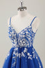 Load image into Gallery viewer, Royal Blue Spaghetti Straps Short Graduation Dress with Appliques