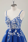 Royal Blue Spaghetti Straps Short Graduation Dress with Appliques