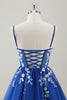 Load image into Gallery viewer, Royal Blue Spaghetti Straps Short Graduation Dress with Appliques