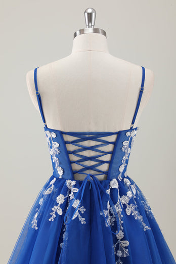 Royal Blue Spaghetti Straps Short Graduation Dress with Appliques