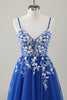 Load image into Gallery viewer, Royal Blue Ball-Gown Long Appliqued Prom Dress with Slit