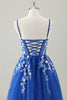 Load image into Gallery viewer, Royal Blue Ball-Gown Long Appliqued Prom Dress with Slit