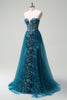 Load image into Gallery viewer, Sparkly Peacock Blue Mermaid Strapless Corset Long Prom Dress with Slit