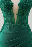 Green Mermaid Strapless Corset Long Prom Dress with Slit
