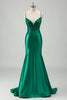 Load image into Gallery viewer, Sparkly Green Mermaid Spaghetti Straps Satin Long Prom Dress with Appliques